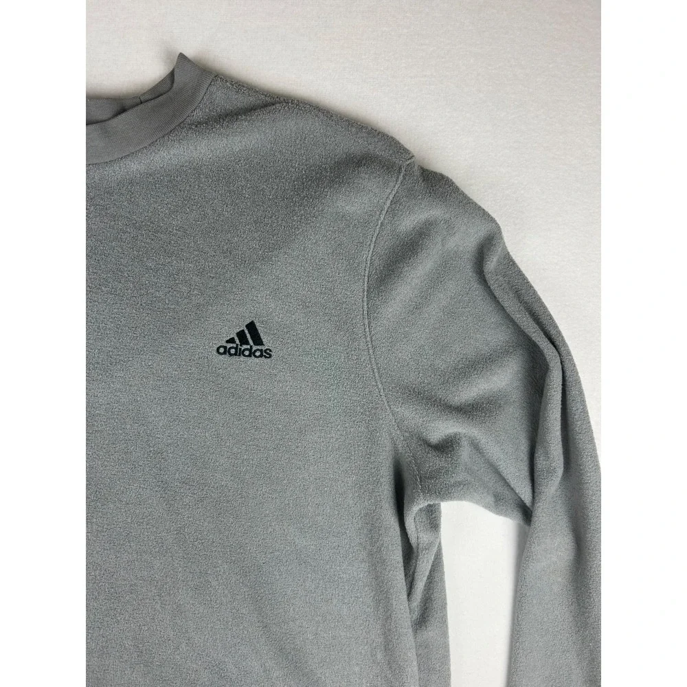 Adidas Sweatshirt Men's L Gray Fleece Terry Crew Neck Long Sleeve Pullover Logo‎
